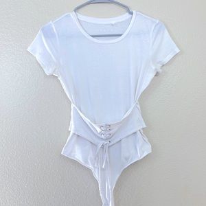 Guess White Lace-Up Bodysuit
